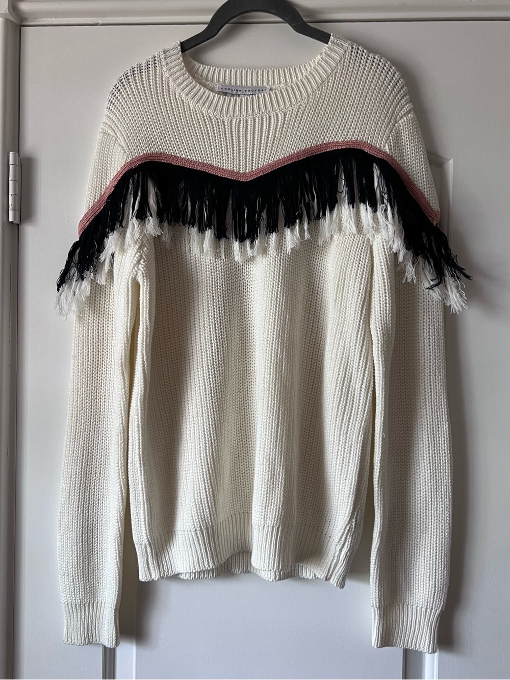 English Factory Fringe Knit Sweater Western Style